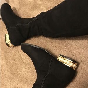 Suede Black Knee High Boots